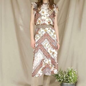 Matilda Jane White Floral & Rust Pattern A-Line Skirt